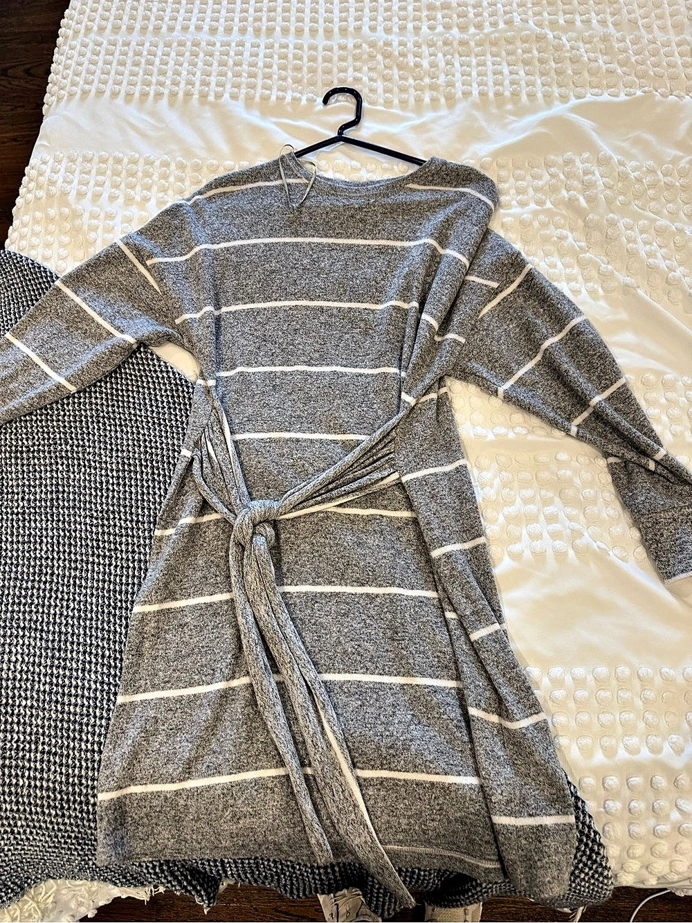 Gray & White Striped belted dress